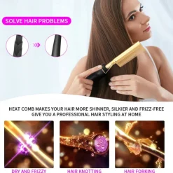 2 in 1 Hot Comb Hair Straightener Flat Irons Straightening Wet Dry Dual Use Brush Electric Heating Comb Hair Straight Styler Hair Curler