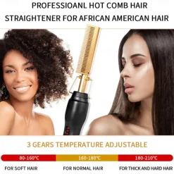 2 in 1 Hot Comb Hair Straightener Flat Irons Straightening Wet Dry Dual Use Brush Electric Heating Comb Hair Straight Styler Hair Curler