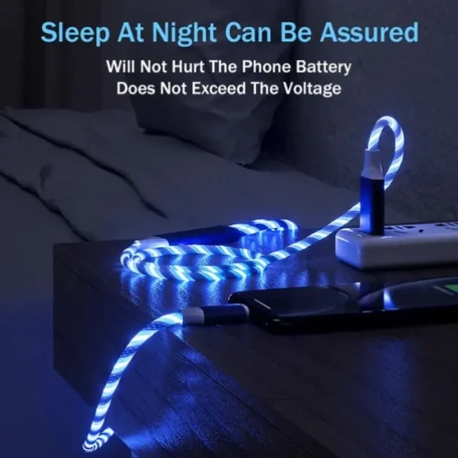 3 in 1 Luminous Multi Charging Cable for iPhone 14 13 12 Pro Max USB A to Lightning / micro / USB C Fast Charging Flowing Light Durable Date Cable For Samsung Xiaomi Huawei Phone Accessory
