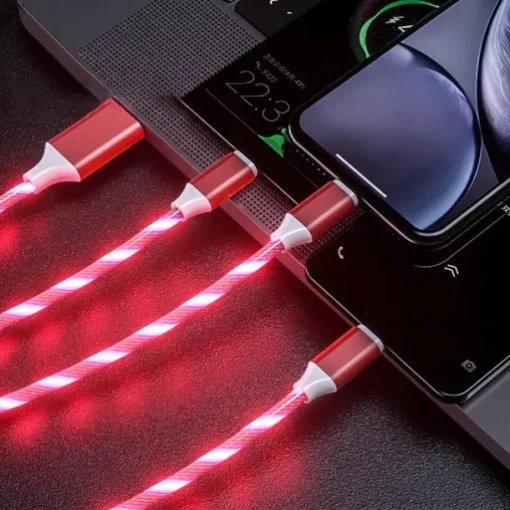 3 in 1 Luminous Multi Charging Cable for iPhone 14 13 12 Pro Max USB A to Lightning / micro / USB C Fast Charging Flowing Light Durable Date Cable For Samsung Xiaomi Huawei Phone Accessory