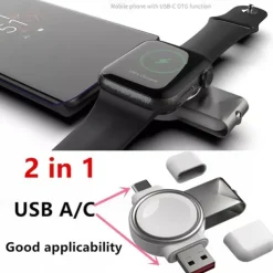 2 In 1 Portable USB Magnetic Watch Wireless Charger for Apple iwatch Series 8 Ultra 7 SE 6 5 4 3 2