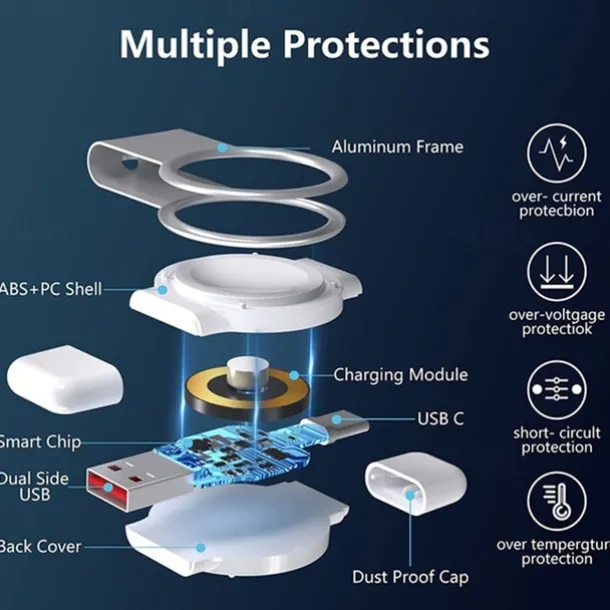 2 In 1 Portable USB Magnetic Watch Wireless Charger for Apple iwatch Series 8 Ultra 7 SE 6 5 4 3 2