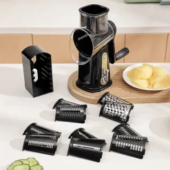 5 in 1 Rotary Cheese Grater with Handle, Rotary Grater, Vegetable Slicer, Carrot Grater, Nut Grinder and Chocolate Shaver