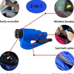 2 In 1 Safety Belt Cutter Emergency Key Chain Car Escape Tool Metal Safety Hammer Mini Fire Hammer Life-saving Hammer Car Emergency Escape Device Window Breaker