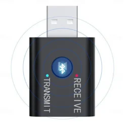 2 In 1 USB Bluetooth 5.0 Dongle Adapter Receiver Transmitter Stereo Wireless Audio Adapter USB 3.5mm for PC Desktops Headphones