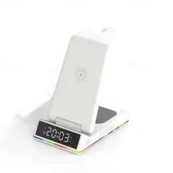5 In 1 15W Foldable Wireless Charger Stand RGB Dock LED Clock Fast Charging Station for iPhone Samsung Galaxy Watch 5/4 S22 S21