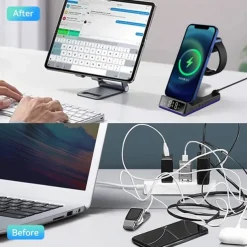 5 In 1 15W Foldable Wireless Charger Stand RGB Dock LED Clock Fast Charging Station for iPhone Samsung Galaxy Watch 5/4 S22 S21