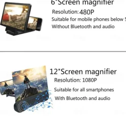 4 In1 Bluetooth 5.0 Mobile Phone Screen Magnifier 3D Enlarger 12inch Magnifying Bracket Desktop Holder Stand for Phone