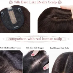6 Inch 100% Remy Human Hair Silk Base Top Hairpiece for Women Clip in Topper Hand-made Top Toppee Hair piece 120% Density Middle Part with Thinning Hair #4P27 Medium Brown&Dark Blonde 27g