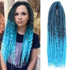 24 Inch 18 Strands Synthetic Double Ended Dreadlock Extensions 3 In 1 Mixed Curly Ends Hippie Style Boho Wavy DE Dreads Braid in Dreadlock Extensions
