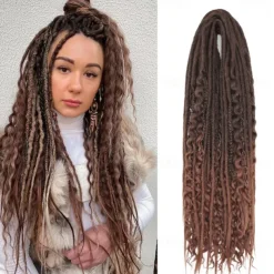 24 Inch 18 Strands Synthetic Double Ended Dreadlock Extensions 3 In 1 Mixed Curly Ends Hippie Style Boho Wavy DE Dreads Braid in Dreadlock Extensions