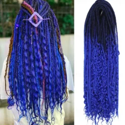 24 Inch 18 Strands Synthetic Double Ended Dreadlock Extensions 3 In 1 Mixed Curly Ends Hippie Style Boho Wavy DE Dreads Braid in Dreadlock Extensions