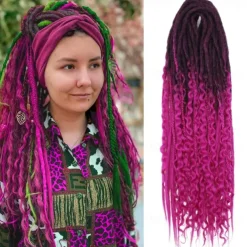 24 Inch 18 Strands Synthetic Double Ended Dreadlock Extensions 3 In 1 Mixed Curly Ends Hippie Style Boho Wavy DE Dreads Braid in Dreadlock Extensions