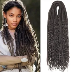 24 Inch 18 Strands Synthetic Double Ended Dreadlock Extensions 3 In 1 Mixed Curly Ends Hippie Style Boho Wavy DE Dreads Braid in Dreadlock Extensions