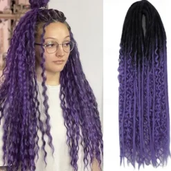 24 Inch 18 Strands Synthetic Double Ended Dreadlock Extensions 3 In 1 Mixed Curly Ends Hippie Style Boho Wavy DE Dreads Braid in Dreadlock Extensions