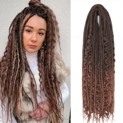 24 Inch 18 Strands Synthetic Double Ended Dreadlock Extensions 3 In 1 Mixed Curly Ends Hippie Style Boho Wavy DE Dreads Braid in Dreadlock Extensions