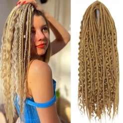 24 Inch 18 Strands Synthetic Double Ended Dreadlock Extensions 3 In 1 Mixed Curly Ends Hippie Style Boho Wavy DE Dreads Braid in Dreadlock Extensions