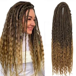 24 Inch 18 Strands Synthetic Double Ended Dreadlock Extensions 3 In 1 Mixed Curly Ends Hippie Style Boho Wavy DE Dreads Braid in Dreadlock Extensions