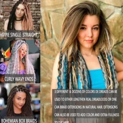 24 Inch 18 Strands Synthetic Double Ended Dreadlock Extensions 3 In 1 Mixed Curly Ends Hippie Style Boho Wavy DE Dreads Braid in Dreadlock Extensions
