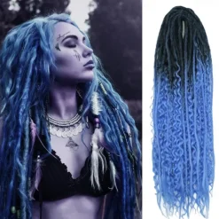 24 Inch 18 Strands Synthetic Double Ended Dreadlock Extensions 3 In 1 Mixed Curly Ends Hippie Style Boho Wavy DE Dreads Braid in Dreadlock Extensions