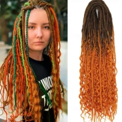 24 Inch 18 Strands Synthetic Double Ended Dreadlock Extensions 3 In 1 Mixed Curly Ends Hippie Style Boho Wavy DE Dreads Braid in Dreadlock Extensions