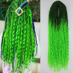 24 Inch 18 Strands Synthetic Double Ended Dreadlock Extensions 3 In 1 Mixed Curly Ends Hippie Style Boho Wavy DE Dreads Braid in Dreadlock Extensions