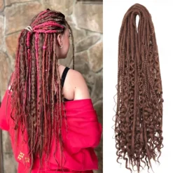 24 Inch 18 Strands Synthetic Double Ended Dreadlock Extensions 3 In 1 Mixed Curly Ends Hippie Style Boho Wavy DE Dreads Braid in Dreadlock Extensions