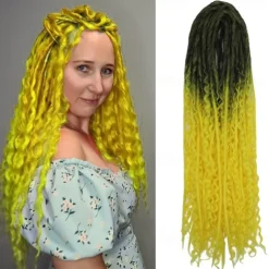 24 Inch 18 Strands Synthetic Double Ended Dreadlock Extensions 3 In 1 Mixed Curly Ends Hippie Style Boho Wavy DE Dreads Braid in Dreadlock Extensions