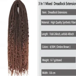 24 Inch 18 Strands Synthetic Double Ended Dreadlock Extensions 3 In 1 Mixed Curly Ends Hippie Style Boho Wavy DE Dreads Braid in Dreadlock Extensions