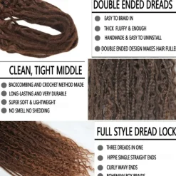 24 Inch 18 Strands Synthetic Double Ended Dreadlock Extensions 3 In 1 Mixed Curly Ends Hippie Style Boho Wavy DE Dreads Braid in Dreadlock Extensions