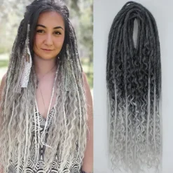 24 Inch 18 Strands Synthetic Double Ended Dreadlock Extensions 3 In 1 Mixed Curly Ends Hippie Style Boho Wavy DE Dreads Braid in Dreadlock Extensions