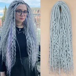 24 Inch 18 Strands Synthetic Double Ended Dreadlock Extensions 3 In 1 Mixed Curly Ends Hippie Style Boho Wavy DE Dreads Braid in Dreadlock Extensions