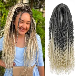 24 Inch 18 Strands Synthetic Double Ended Dreadlock Extensions 3 In 1 Mixed Curly Ends Hippie Style Boho Wavy DE Dreads Braid in Dreadlock Extensions