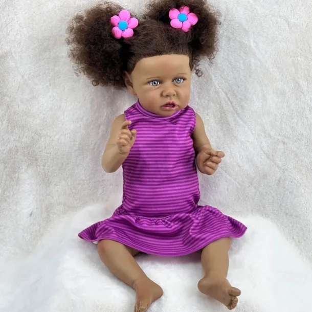 22 inch Black Dolls Reborn Doll Baby & Toddler Toy Doll Reborn Baby Doll Baby Baby Girl African Doll Reborn Baby Doll Saskia Newborn lifelike Gift Hand Made Non Toxic Vinyl W-05022 with Clothes and