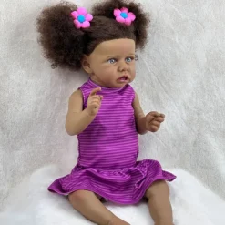 22 inch Black Dolls Reborn Doll Baby & Toddler Toy Doll Reborn Baby Doll Baby Baby Girl African Doll Reborn Baby Doll Saskia Newborn lifelike Gift Hand Made Non Toxic Vinyl W-05022 with Clothes and