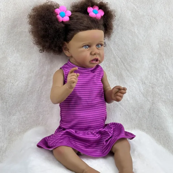 22 inch Black Dolls Reborn Doll Baby & Toddler Toy Doll Reborn Baby Doll Baby Baby Girl African Doll Reborn Baby Doll Saskia Newborn lifelike Gift Hand Made Non Toxic Vinyl W-05022 with Clothes and