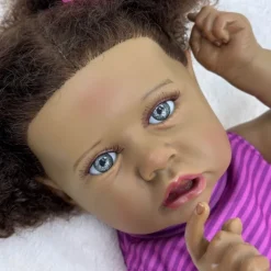 22 inch Black Dolls Reborn Doll Baby & Toddler Toy Doll Reborn Baby Doll Baby Baby Girl African Doll Reborn Baby Doll Saskia Newborn lifelike Gift Hand Made Non Toxic Vinyl W-05022 with Clothes and