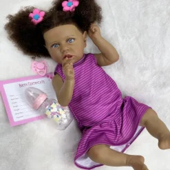 22 inch Black Dolls Reborn Doll Baby & Toddler Toy Doll Reborn Baby Doll Baby Baby Girl African Doll Reborn Baby Doll Saskia Newborn lifelike Gift Hand Made Non Toxic Vinyl W-05022 with Clothes and