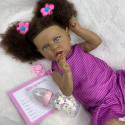 22 inch Black Dolls Reborn Doll Baby & Toddler Toy Doll Reborn Baby Doll Baby Baby Girl African Doll Reborn Baby Doll Saskia Newborn lifelike Gift Hand Made Non Toxic Vinyl W-05022 with Clothes and