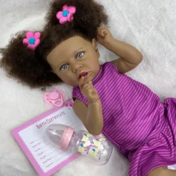 22 inch Black Dolls Reborn Doll Baby & Toddler Toy Doll Reborn Baby Doll Baby Baby Girl African Doll Reborn Baby Doll Saskia Newborn lifelike Gift Hand Made Non Toxic Vinyl W-05022 with Clothes and