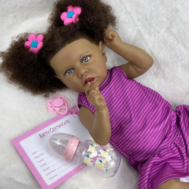 22 inch Black Dolls Reborn Doll Baby & Toddler Toy Doll Reborn Baby Doll Baby Baby Girl African Doll Reborn Baby Doll Saskia Newborn lifelike Gift Hand Made Non Toxic Vinyl W-05022 with Clothes and