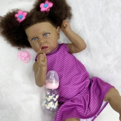 22 inch Black Dolls Reborn Doll Baby & Toddler Toy Doll Reborn Baby Doll Baby Baby Girl African Doll Reborn Baby Doll Saskia Newborn lifelike Gift Hand Made Non Toxic Vinyl W-05022 with Clothes and