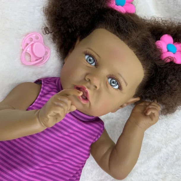 22 inch Black Dolls Reborn Doll Baby & Toddler Toy Doll Reborn Baby Doll Baby Baby Girl African Doll Reborn Baby Doll Saskia Newborn lifelike Gift Hand Made Non Toxic Vinyl W-05022 with Clothes and