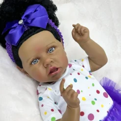 22 inch Black Dolls Reborn Doll Baby & Toddler Toy Doll Reborn Baby Doll Baby Baby Girl African Doll Reborn Baby Doll Saskia Newborn lifelike Gift Hand Made Non Toxic Vinyl W-05022 with Clothes and