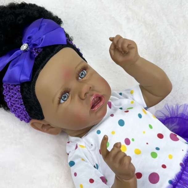 22 inch Black Dolls Reborn Doll Baby & Toddler Toy Doll Reborn Baby Doll Baby Baby Girl African Doll Reborn Baby Doll Saskia Newborn lifelike Gift Hand Made Non Toxic Vinyl W-05022 with Clothes and