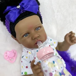 22 inch Black Dolls Reborn Doll Baby & Toddler Toy Doll Reborn Baby Doll Baby Baby Girl African Doll Reborn Baby Doll Saskia Newborn lifelike Gift Hand Made Non Toxic Vinyl W-05022 with Clothes and