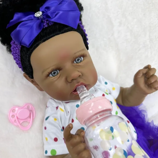 22 inch Black Dolls Reborn Doll Baby & Toddler Toy Doll Reborn Baby Doll Baby Baby Girl African Doll Reborn Baby Doll Saskia Newborn lifelike Gift Hand Made Non Toxic Vinyl W-05022 with Clothes and