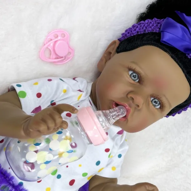 22 inch Black Dolls Reborn Doll Baby & Toddler Toy Doll Reborn Baby Doll Baby Baby Girl African Doll Reborn Baby Doll Saskia Newborn lifelike Gift Hand Made Non Toxic Vinyl W-05022 with Clothes and