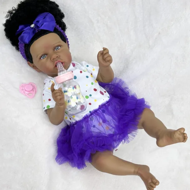 22 inch Black Dolls Reborn Doll Baby & Toddler Toy Doll Reborn Baby Doll Baby Baby Girl African Doll Reborn Baby Doll Saskia Newborn lifelike Gift Hand Made Non Toxic Vinyl W-05022 with Clothes and