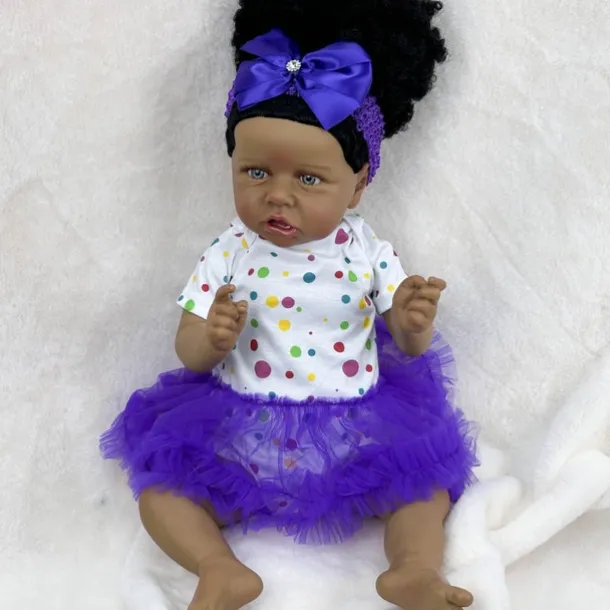 22 inch Black Dolls Reborn Doll Baby & Toddler Toy Doll Reborn Baby Doll Baby Baby Girl African Doll Reborn Baby Doll Saskia Newborn lifelike Gift Hand Made Non Toxic Vinyl W-05022 with Clothes and